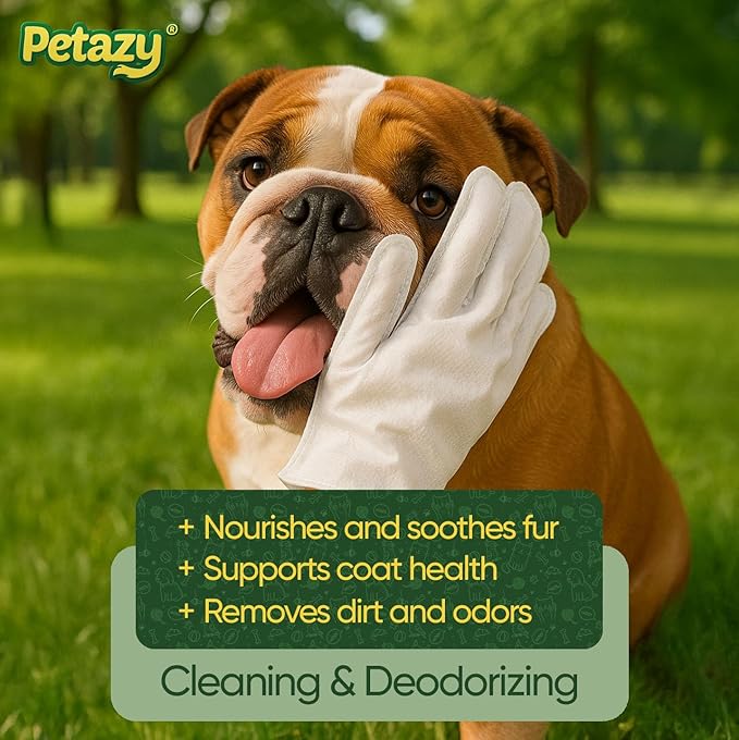 Petazy Pet Glove Wipes for Dogs & Cats – Hypoallergenic Thick Cleaning Gloves with Aloe & Coconut Oil for Paws, Face, Ears & Butt, Instant No Rinse Grooming Wipes to Deodorize and Hydrate, 25 Pack