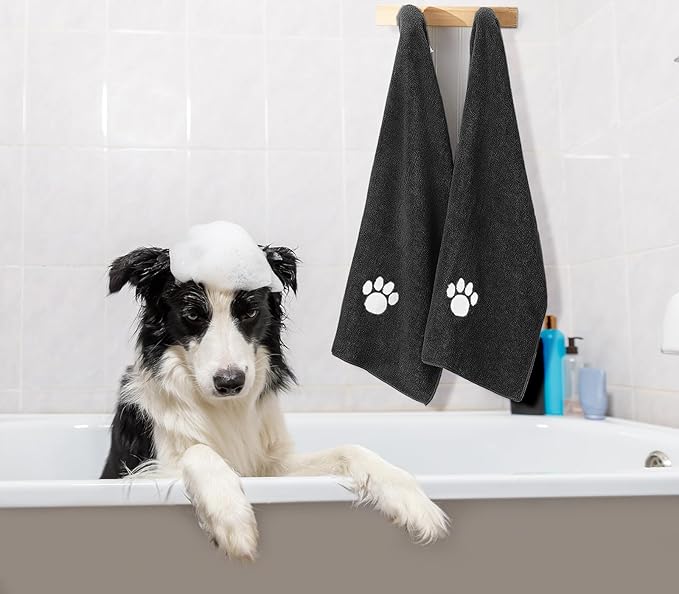 Puomue 3 Pack Microfiber Dog Towels for Drying Dogs, Super Absorbent and Soft Pet Grooming Towel, 40 Inch X 23.6 Inch, Perfect Dog Drying Towels for Large, Medium or Small Dogs, Black
