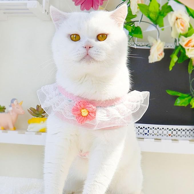 Cat Harness Collar and Leash Set, Sweet Lace Floral Kitten Collar, Escape Proof Puppy Chest Harness, Adjustable Cute Harness Leash Set for Cat Puppy Dog Outdoor Walking (Pink, S)
