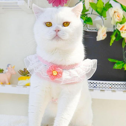 Cat Harness Collar and Leash Set, Sweet Lace Floral Kitten Collar, Escape Proof Puppy Chest Harness, Adjustable Cute Harness Leash Set for Cat Puppy Dog Outdoor Walking (Pink, S)