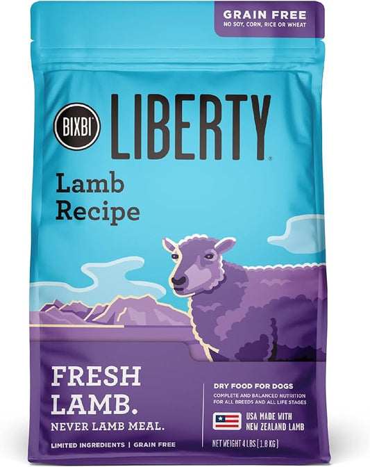 BIXBI Liberty Grain-Free Dry Dog Food, Lamb Recipe – Fresh Meat, High Protein, No Meat Meals – USA Made, 4 lbs