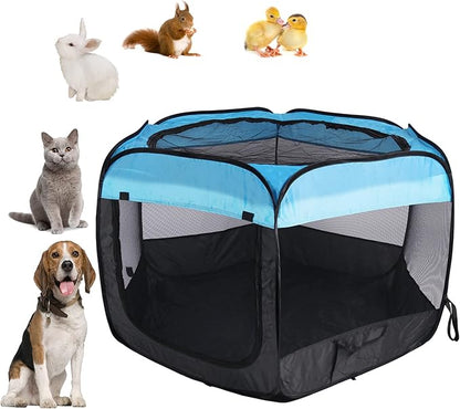 Portable Pet Playpen for Dogs and Cats,Pop Up Playpen for Small Middle Dogs Cats Pet Tent Playground, Indoor Outdoor,47x47x30,Blue/Black,1Pack