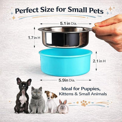 HERCOCCI 2 Pack Dog Crate Bowls, Hanging Removable Stainless Steel Food and Water Bowls for Puppies, Small Dogs, Cats, Rabbits & Ferrets (Blue, Red)
