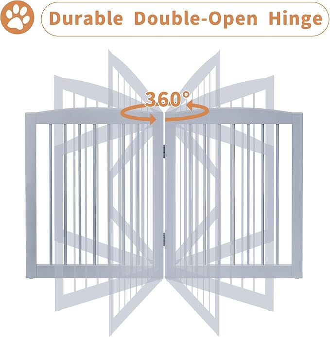 PUPETPO Freestanding Pet Gate for Dogs, Foldable Wooden Dog Gate for House, Indoor Pet Barrier for Stairs, Doorways, Support Feet Included, 24" Height 2 Panels, Grey