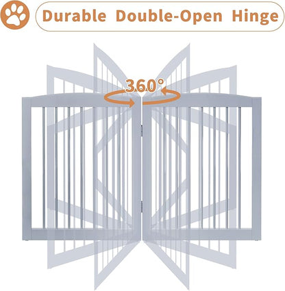 PUPETPO Freestanding Pet Gate for Dogs, Foldable Wooden Dog Gate for House, Indoor Pet Barrier for Stairs, Doorways, Support Feet Included, 24" Height 2 Panels, Grey