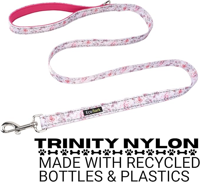 EcoBark Dog Leash - Soft & Reflective Comfort Leash with Padded Handle - Soft, Strong, & Durable for Small, Medium or Large Dogs (Floral)