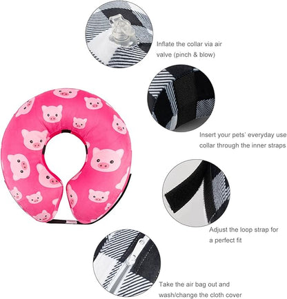 CuteBone Inflatable Dog Donut Collar with Removable Soft Fleece Covers for Small/Medium/Large Dogs and Cats After Surgery GWB01M