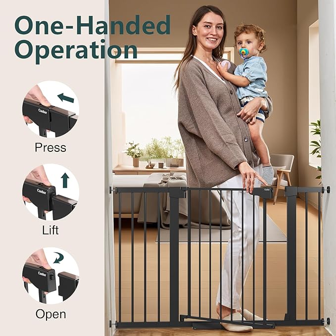 Cumbor 2-Pack Baby & Dog Gates Bundle, 29.7-48" & 30-54" Extra Wide Safety Gates for Stairs Doorways Hallways, Dual Lock Auto Close Easy Install Pet Gate, Black
