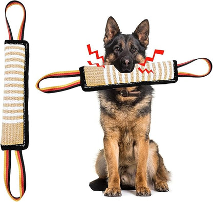 ASOCEA Dog Tug Toy,Bite Jute Pillow Pull Toy Tough Squeaky Dog Toys with 2 Handles for Medium to Large Dogs Interactive Toy Tug of War Lasting Training Equipment
