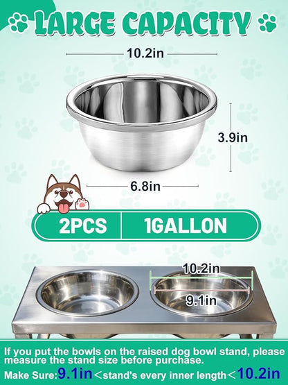 2 Pcs 1 Gallon Large Dog Bowls - Food Grade Stainless Steel Metal Water Bowls, Easy to Clean Food Bowl for Medium Large Dogs Indoor Outdoor