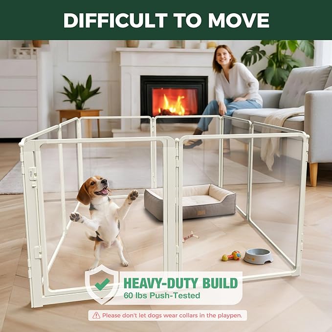 FXW AuraSpace Pro Acrylic Indoor Dog Playpen, Heavy-Duty with Metal Frame, 32" Height 8 Panels for Small and Medium Dogs, White│Patented