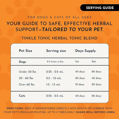 Animal Essentials Tinkle Tonic - Dog & Cat Urinary Tract Support, Kidney Supplement, Supports Urinary Tract, Bladder Health for Pets, with Marshmallow - 1 fl oz