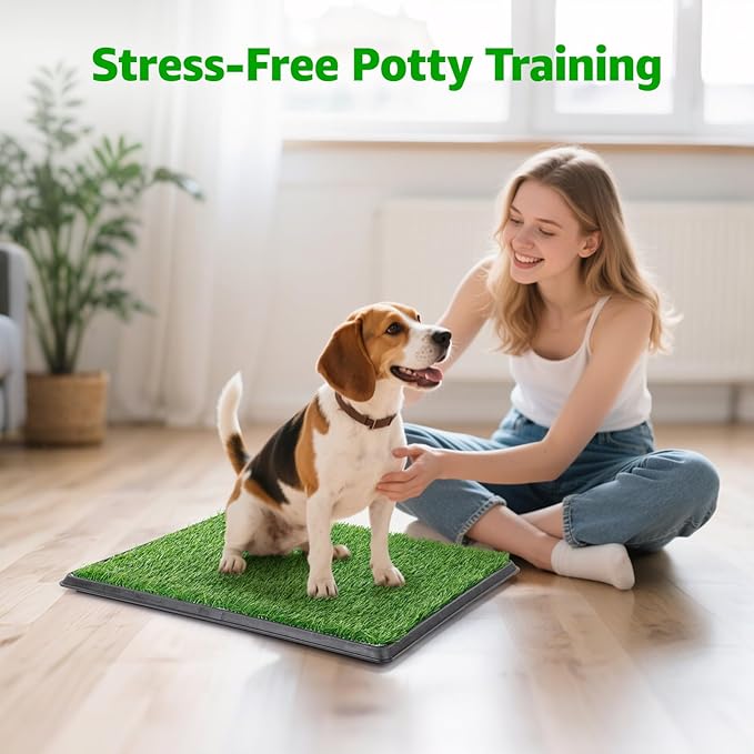 Portable Dog Grass Pad with Tray 20''x25'': Dog Litter Box with Artificial Grass Patch Bathroom Mat & Washable Pee Pad for Puppy Potty Training, Pet Loo Indoor Outdoor Use for Patio Balcony Apartment