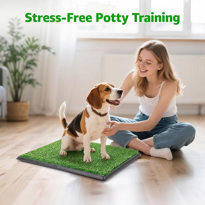 Portable Dog Grass Pad with Tray 20''x25'': Dog Litter Box with Artificial Grass Patch Bathroom Mat & Washable Pee Pad for Puppy Potty Training, Pet Loo Indoor Outdoor Use for Patio Balcony Apartment