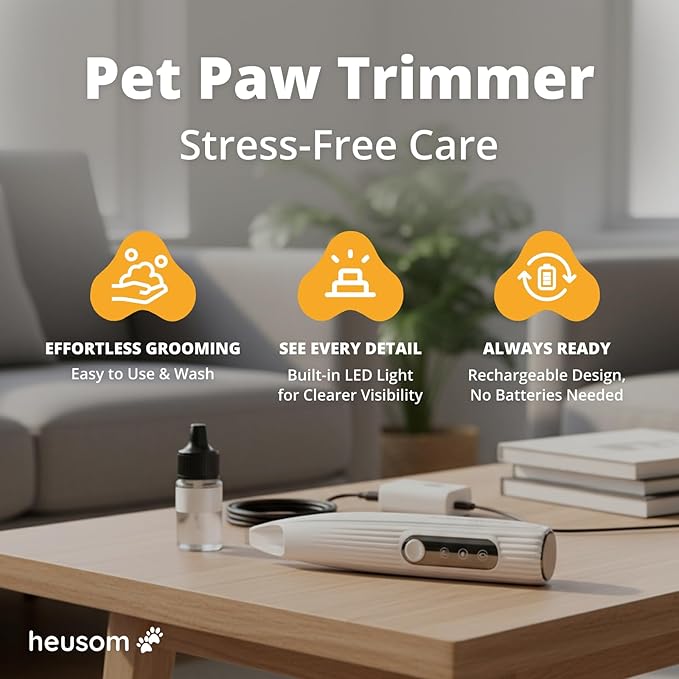 Silent Pet Paw Trimmer | Cordless Shaver for Dogs, Cats, Big & Small Animals with Light | Rechargeable Home and Salon Grooming Tool for Paws, Face, Ears, Butt