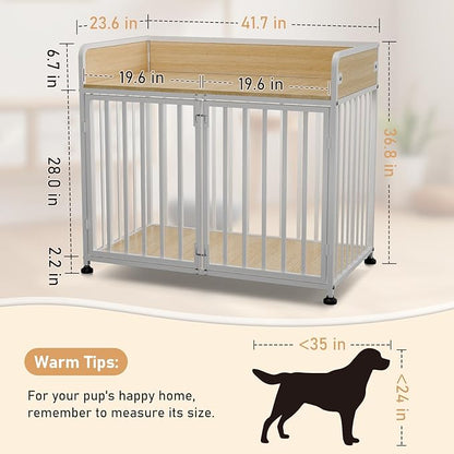 42 in Dog Crate Furniture, Medium Dog Kennel Indoor with 2 Bowls, Wooden Dog Cage Table Decorative for Small Medium Dog, 42" L X 24" W X 36" H