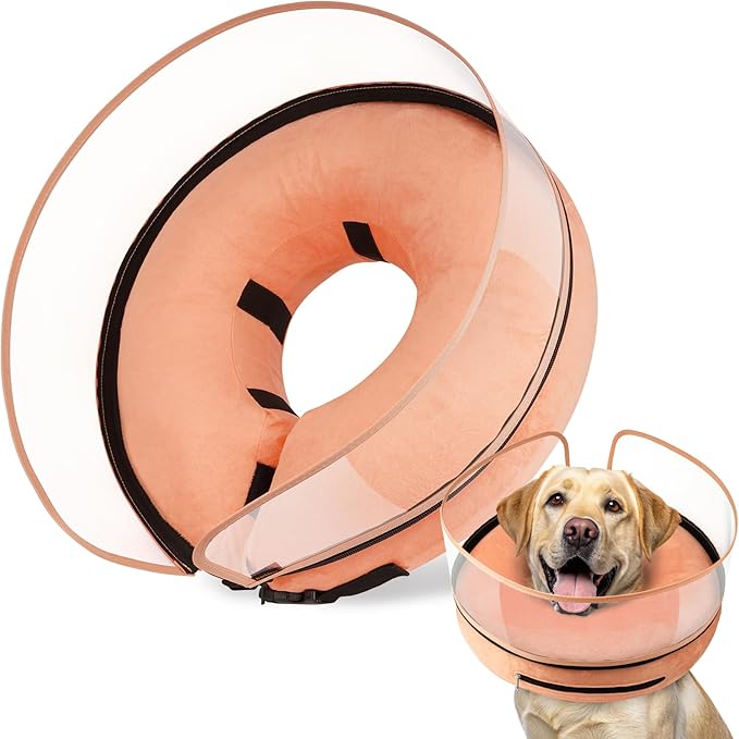 BARKLESS Dog Cone, Inflatable Dog Cone After Surgery for Large Breeds, Soft Surgery Collar with Enhanced Anti-Licking Guard Shield for Pets, Patented Protective Donut Collar