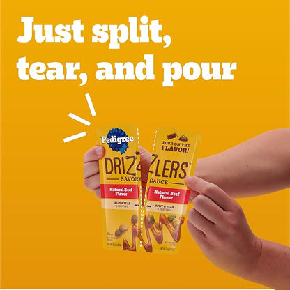 Pedigree Drizzlers for Dogs, Wet Dog Food Gravy Savory Sauce Multipack, 60g Dual-Serving Pouch, 32 Count, Pack of 2 (64 Pouches, 128 Servings Total)