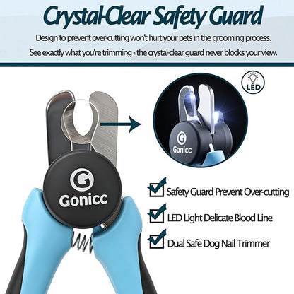 gonicc LED Pet Nail Clippers for Small Dogs & Cats, Light-Up Dog Nail Trimmer with Safety Lock & Built‑in File, Professional Stainless Steel Nail Clippers for Small Pets