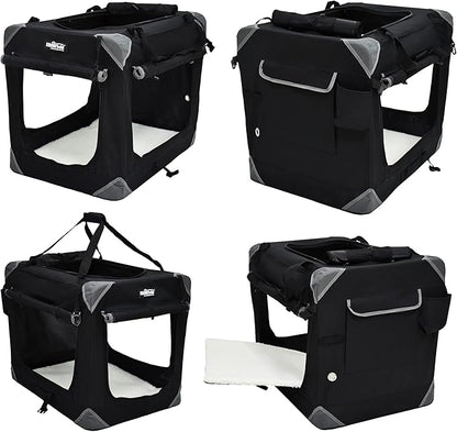 EliteField 4-Door Folding Soft Dog Crate with Curtains, Carrying Bag and Fleece Bed (2 Year Warranty), Indoor & Outdoor Pet Home (20" L x 14" W x 14" H, Black+4 Door Curtains)