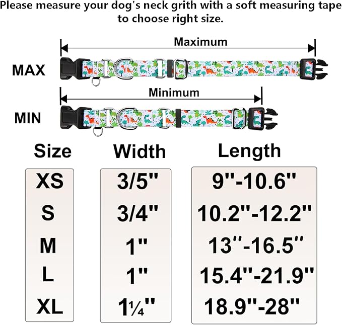 Martingale Dog Collars with Buckle No Pull Training Dog Collar for Small Dogs (Green Dinosaur, Small)