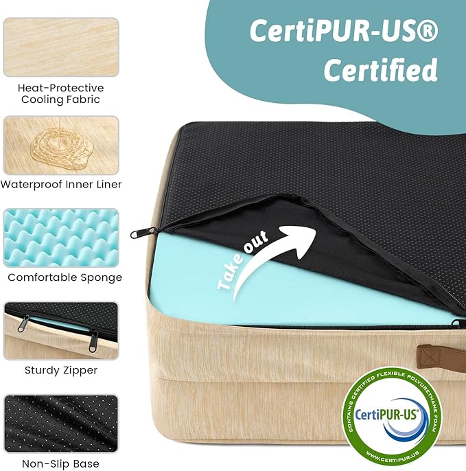 Cooling Dog Bed for Extra Large Dogs, Q-Max >0.4 Summer Cool Orthopedic Foam Pet Sofa Bed with Sides, Bolster Anti-Slip Couch with Washable Removable Cover, XXL 48x35x7.5 inch, Beige
