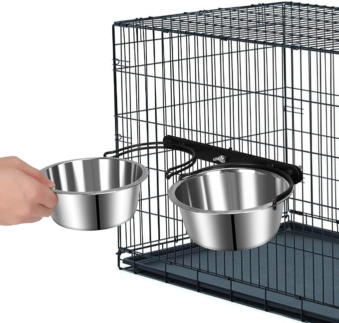 Dog Crate Water Bowl No Spill, ShineMe Dog Food and Water Bowl Set Mountable, Hanging Feeding Bowls for Dogs Cage - 28oz Crate Bowls for Small & Medium Dogs, Cats, Pets