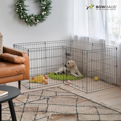 BOWHAUS Foldable Outdoor/Indoor Pet Playpen with Gate, Available in 36 Inch Height Metal Portable Kennel, Heavy-Duty Exercise Fence Cage 8 Panels for Large Dog, Animals