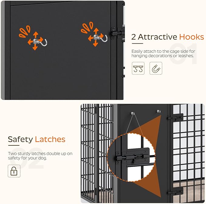 YATINEY Foldable Dog Crate Furniture, Dog Crate with DIY Frame, Heavy Duty Dog Kennel Indoor with Hooks, Wooden Dog Cage End Table, for Small/Medium Dogs, Greige DC95BG