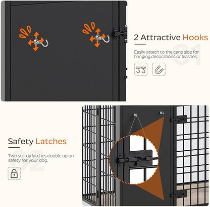 YATINEY Foldable Dog Crate Furniture, Dog Crate with DIY Frame, Heavy Duty Dog Kennel Indoor with Hooks, Wooden Dog Cage End Table, for Small/Medium Dogs, Greige DC95BG