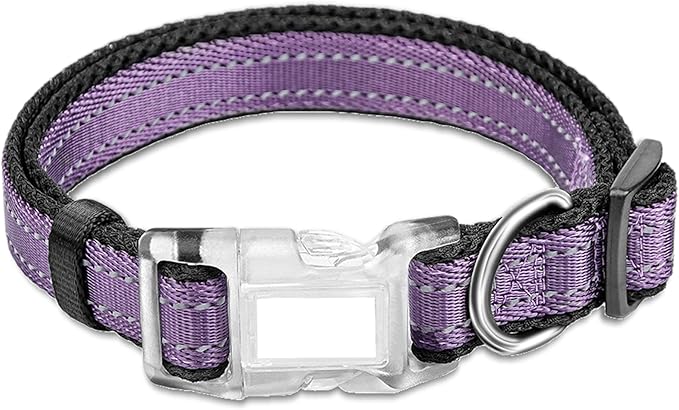 Reflective Dog Collar for Large Dogs Mesh Padded Large Dog Collar, Adjustable Pet Collar with Quick Release Buckle, Durable Breathable &Fade Resistant-Purple