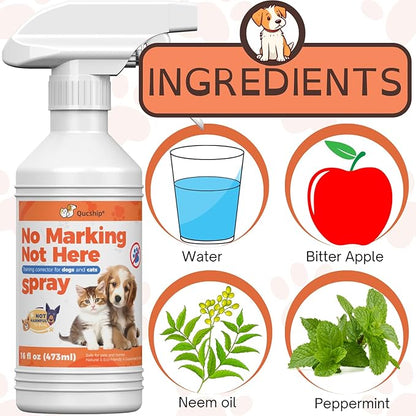 Qucship 16oz No Pee Spray for Dogs Inside, Stop Dog Urinating in House with No More Peeing, Indoor Dog No Marking Spray for Furniture & Carpet, Best Don't Pee Here Dogs Right