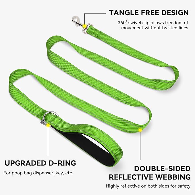 Joytale Dog Leash, 4 FT Double-Sided Reflective, Padded Handle Nylon Heavy Duty Leashes for Medium & Large Dogs Walking, Green