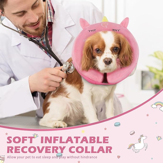 IEUUMLER Inflatable Recovery Dog Collar, Protective Donut Cone, Adjustable Soft Collar for Dog and Cat After Surgery Prevent from Biting & Scratching EU002 - Unicorn L