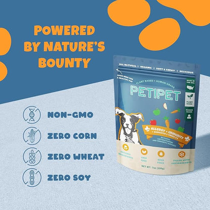 Petipet Dog Allergy Relief Soft & Chewy Chews - Quercetin + Omega 3 - Natural Antihistamine for Itching, Paw Licking, Seasonal and Grass Allergies - for Itchy Skin, Hot Spots, Immune Support