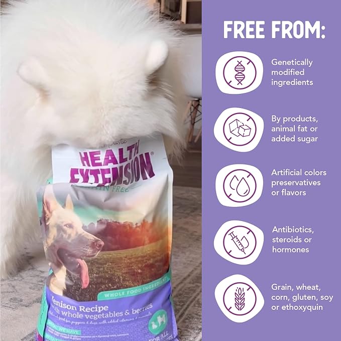 Health Extension Grain Free Venison & Sweet Potato Dry Dog Food - 30+ Superfoods and Probiotics for All Life Stages (10 lb)
