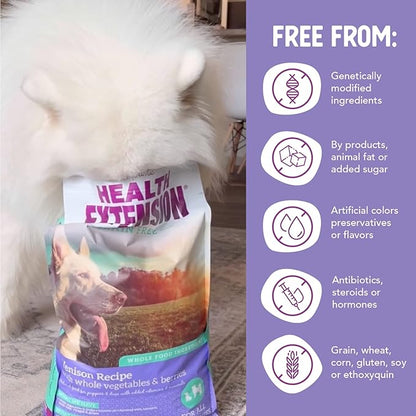 Health Extension Grain Free Venison & Sweet Potato Dry Dog Food - 30+ Superfoods and Probiotics for All Life Stages (10 lb)
