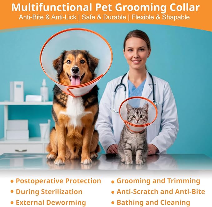 Paterr 9 Pcs Soft Dog Cone Collar Adjustable Protective for Pet Flexible Plastic Cone for Dog After Surgery Recovery E Collar for Wound Healing Small Medium Large (Orange Border)