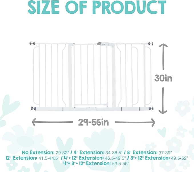 Regalo Safety 29-56" Extra Wide Baby Gate for Doorways & Bottom of Stairs, Pressure Mounted Baby Gate with Door for Babies, Toddlers & Pets, Tested & Safe for 30 Years, American Designed and Owned