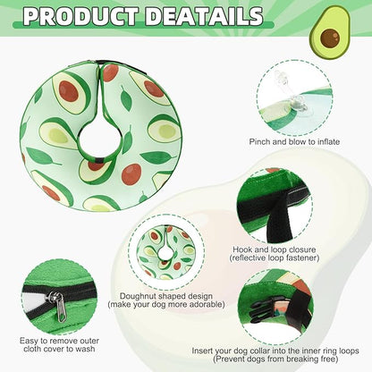KOOLTAIL Inflatable Dog Cone Collar, Soft Donut E Collar for Dogs After Surgery to Stop Licking Enhanced Alternative, Blow Up Pet Neck Pillow Recovery Adjustable Cone for Dog Cat，Avocado L