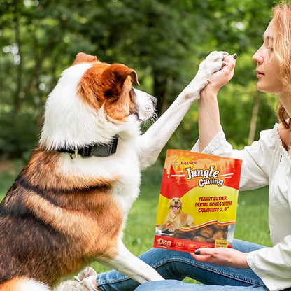 Jungle Calling Peanut Butter Dog Treats, Dental Puppy Chews, Rawhide-Free Bones for Small Dogs, 2.5'', About 15 Count