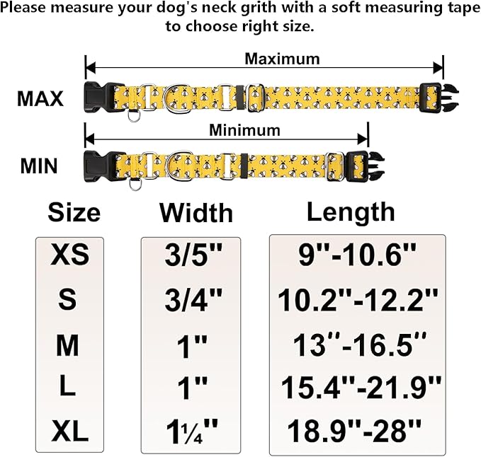 Martingale Dog Collar with Buckle Yellow Bee Dog Collar Adjustable Cute Design Patterns (Bee, Large)