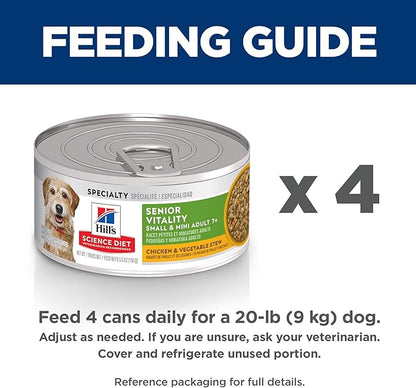 Hill's Science Diet Adult 7+ Senior Vitality Small & Mini Wet Dog Food, Chicken & Vegetable Stew, 5.5 oz. Cans, 24-Pack