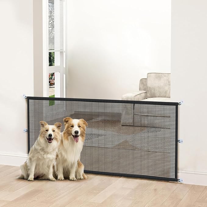 Magic Mesh Dog Gate for Doorways – Indoor Pet Gate 30"x70" for Kitchen, Stairs, Hallway, Fits 64–66" Wide Openings