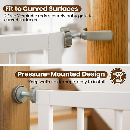 Baby Gate for Stairs, 26-40" Auto Close Dog Gate for Doorways, Pressure Mounted Child Gate with Walk Thru Door, Easy Install Safety Gate for Children and Pets, White