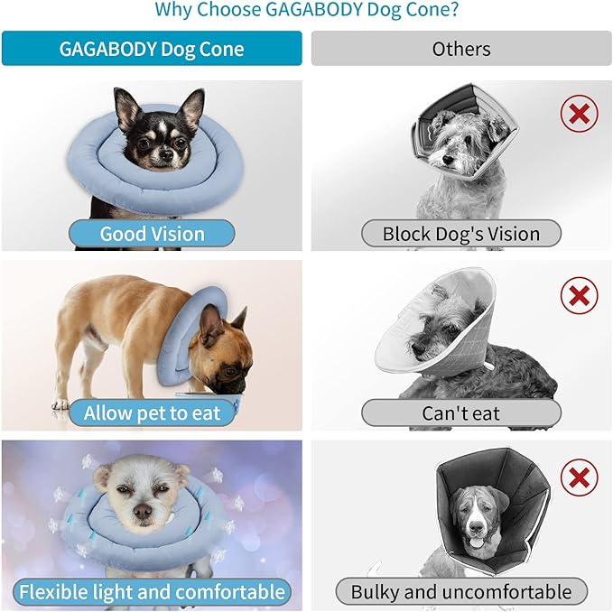 GAGABODY Dog Cones for Small Dogs & Cats, Comfortable Adjustable Soft Dog Cone Alternative After Surgery, Elizabethan Donut Collar, Blue, Cotton & Synthetic Fabric