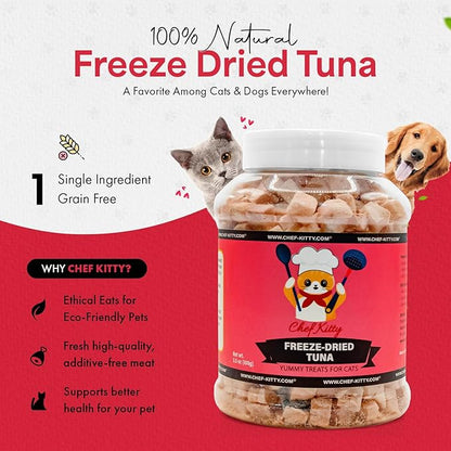 Tuna Cat Treats, 100% Wild Caught | Freeze Dried Dog Treats, High Protein | Grain-free, Single Ingredient Cat & Dog Food Toppers | No Additives or Preservatives | Inspected & Tested in USA | 3.5 oz