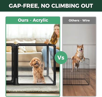 FXW AuraSpace Pro Acrylic Indoor Dog Playpen, Heavy-Duty with Metal Frame, 24" Height 6 Panels for Puppies & Small Dogs, Black│Patented