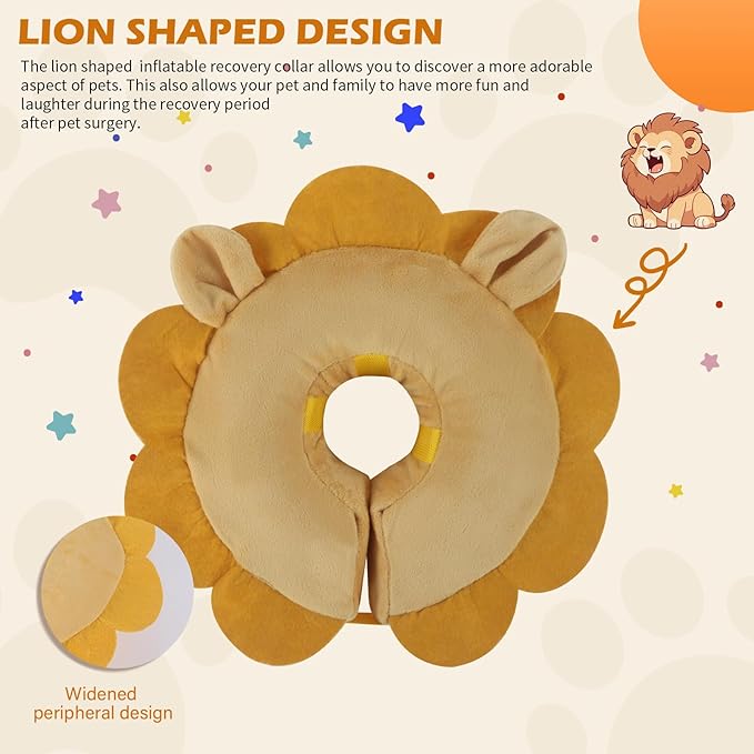 IEUUMLER Inflatable Recovery Dog Collar, Protective Donut Cone, Adjustable Soft Collar for Dog and Cat After Surgery Prevent from Biting & Scratching EU002 - Brown Lion M
