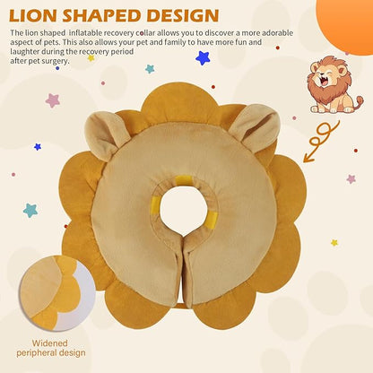 IEUUMLER Inflatable Recovery Dog Collar, Protective Donut Cone, Adjustable Soft Collar for Dog and Cat After Surgery Prevent from Biting & Scratching EU002 - Brown Lion M